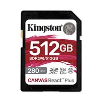 SDXC MEMORIA KINGSTON 512GB  CANVAS REACT PLUS UHS-II 280R/150W - SDR2V6/512GB